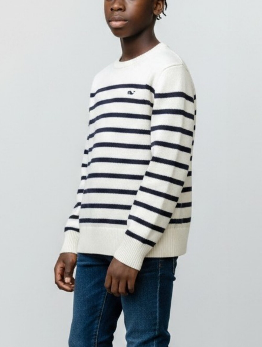 Vineyard Vines NWT  Boys White & Navy Striped Crewneck Sweater